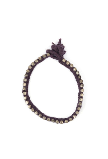 Set Of 2: Nura Brown Thread & Antique Plated Brass Beaded Anklets